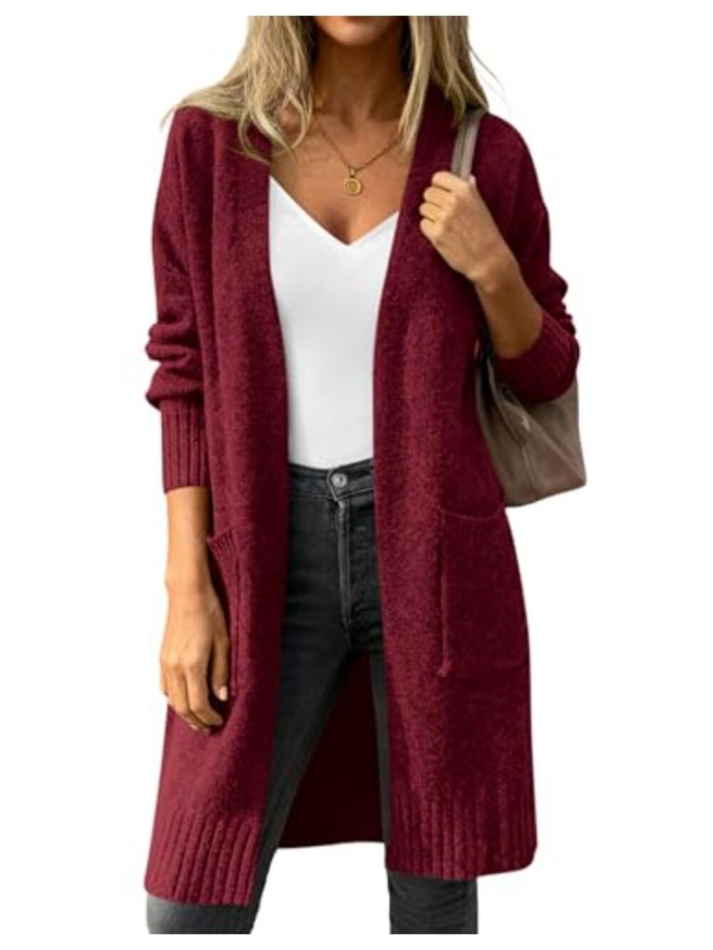 Oversized Open Front Long Sleeve Knit Cardigan Sweater Coat with Pockets